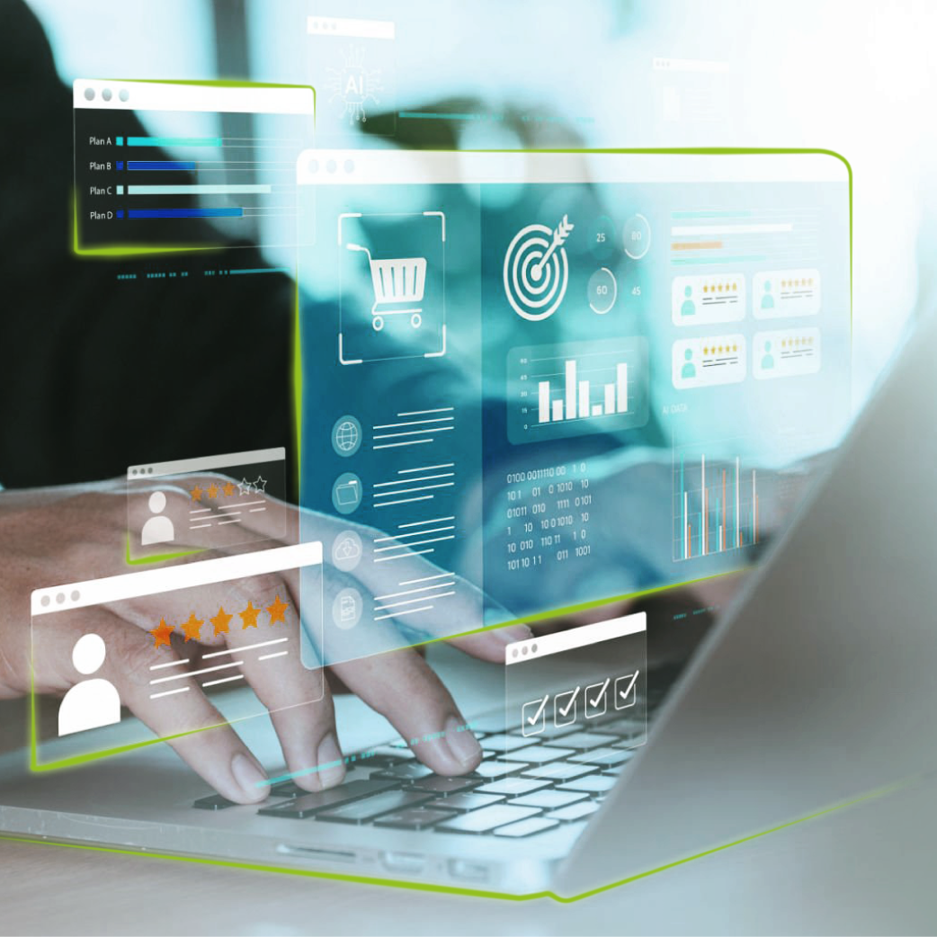 Partner für mobile Industrie-Digitalisierung Digitale Dashboards auf Laptop – Symbol für Softwareintegration und Prozesssteuerung